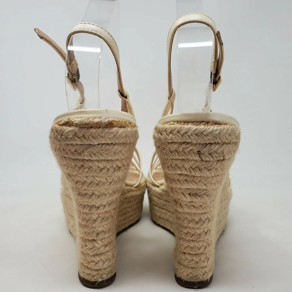 Schutz Gianne Size 8 Leather Espadrille Platform Wedge Cage Sandal Cream